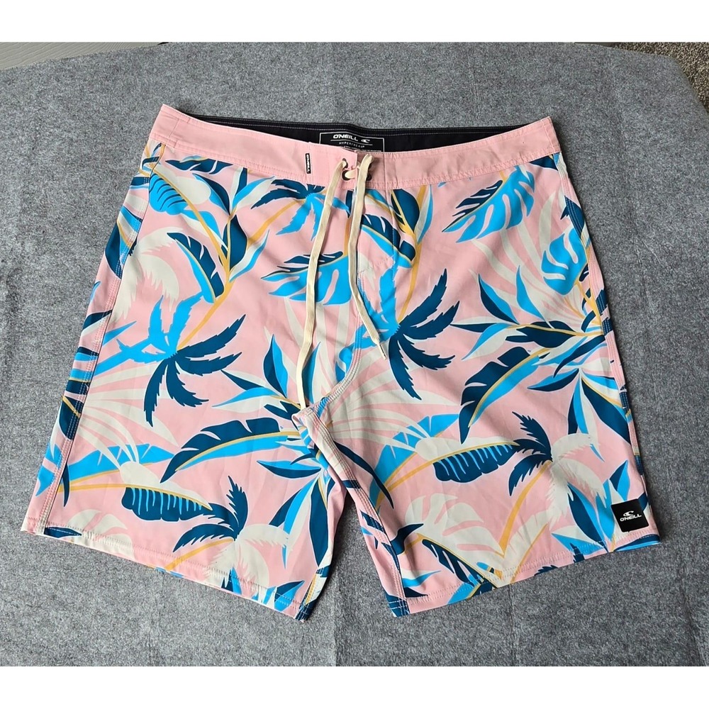 NWOT O'Neill Men's Hyperfreak Mysto 20 Surf Shorts Pink Dust tropical palm Sz 38